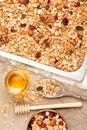 Granola with honey, dried fruit and nuts. Royalty Free Stock Photo