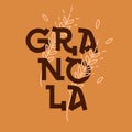 Granola logo design template. Organic product premium quality. Lettering composition with spikelets. Healthy food