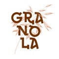 Granola logo design vector. Organic product premium quality. Lettering composition with spikelets of oats. Healthy food