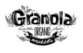 Granola logo with handwritten calligraphy lettering composition and ribbon in doodle style. Muesli, organic health food. Black and
