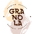 Granola logo packaging template. Organic product premium quality. Lettering with spikelets. Geometric healthy food