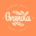 Granola logo vector. Food logotype for package, label. Emblem eco breakfast food. Lettering composition, spikelets