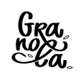 Granola logo vector. Lettering composition with grains. Black and white handwritten calligraphy, typography. Healthy