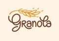 Granola logo vector template. Lettering composition and stylized spikelet. Handwritten calligraphy isolated on light