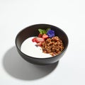 Granola or Muesli in Black Restaurant Bowl Isolated Royalty Free Stock Photo