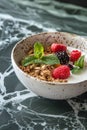 Granola muesli breakfast cereal, with milk and fresh fruit Royalty Free Stock Photo