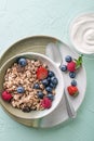 Granola oatmeal with fresh berry fruit and yogurt Royalty Free Stock Photo