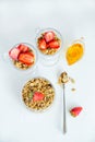 Granola with Strawberries Milk and Honey Breakfast Healthy Food Royalty Free Stock Photo