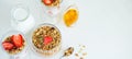 Granola with Strawberries Milk and Honey Breakfast Healthy Food Royalty Free Stock Photo