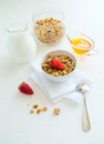 Granola with Strawberries Milk and Honey Breakfast Healthy Food Royalty Free Stock Photo