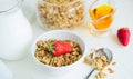 Granola with Strawberries Milk and Honey Breakfast Healthy Food Royalty Free Stock Photo