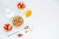 Granola with Strawberries Milk and Honey Breakfast Healthy Food Royalty Free Stock Photo