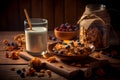 Granola with yoghurt and fresh blueberries in glass. Dessert parfait with berries for breakfast