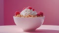 Granola with Yogurt and Raspberries in White Bowl Royalty Free Stock Photo