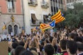 Granollers, Catalonia, Spain, October 3, 2017: paceful people in protest against spanish Royalty Free Stock Photo