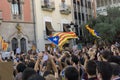 Granollers, Catalonia, Spain, October 3, 2017: paceful people in protest against spanish Royalty Free Stock Photo