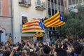 Granollers, Catalonia, Spain, October 3, 2017: paceful people in protest against spanish Royalty Free Stock Photo