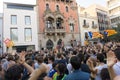 Granollers, Catalonia, Spain, October 3, 2017: paceful people in protest against spanish Royalty Free Stock Photo