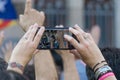 Granollers, Catalonia, Spain, October 3, 2017: paceful people in protest Royalty Free Stock Photo