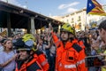 Granollers, Catalonia, Spain, October 3, 2017: paceful people in protest Royalty Free Stock Photo