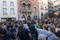 Granollers, Catalonia, Spain, October 3, 2017: paceful people in protest Royalty Free Stock Photo