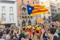 Granollers, Catalonia, Spain, October 3, 2017: paceful people in protest Royalty Free Stock Photo