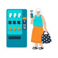 Granparents contactless payment using mobile phone. Senior grandma cardless smartphone application pay. Elderly generation woman Royalty Free Stock Photo