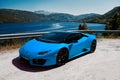 Gransherad / Norway. 04.06.2016:  Blue Lamborghini Huracan, engine V10, 580 HP Royalty Free Stock Photo