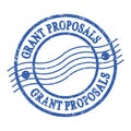 GRANT PROPOSALS, text written on blue postal stamp