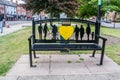 GRANTHAM, ENGLAND- 26 June 2022: Coronavirus memorial bench in Grantham