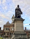 Sir Isaac Newton Statue and Town Hall in Grantham Royalty Free Stock Photo