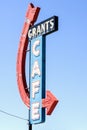 Grants Cafe sign with red arrow on Route 66 Royalty Free Stock Photo