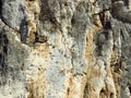 Granular cracked natural limestone rock surface full frame photo. Roe stone rock surface with cracks. Limestone crag texture.