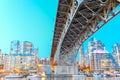 Granville Bridge with illuminated downtown skylines at blue hour in Vancouver BC, Canada Royalty Free Stock Photo