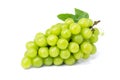 Green grape with leaf isolated on white background.