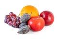Grape, apple, orange and dry persimmon isolated on white background Royalty Free Stock Photo