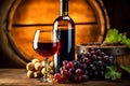 alcohol grape bottle wine beverage glass drink winery food background bunch. Generative AI.