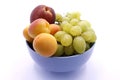 Grape bunch, peaches and apricot close-up Royalty Free Stock Photo