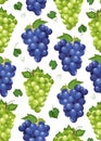 Grape bunch seamless pattern on white background with leaves, Fresh organic food, Dark blue and white grape pattern Royalty Free Stock Photo