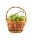 Grape bunch in wicker basket isolated close up Royalty Free Stock Photo