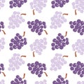 Grape cartoon seamless pattern isolated on white background. Purple bunch of grape abstract geometric print for fabric