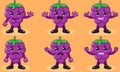 Illustration cartoon character of cute Grape set. Cute and funny fruit emotion set.