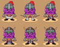 Cute cartoon of Grape emotion Knight set with dual weapon