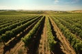 Green field with rows of vines for harvesting. Ripe grapes for the production of fine wines. Royalty Free Stock Photo