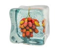 Grape frozen in ice cube, 3D rendering