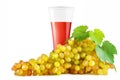 Grape juice in glass and bunch ripe grapes isolated on white background. Clipping path. Royalty Free Stock Photo