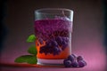 Grape juice glass. Juice splashes. Refreshig fruits concept. Liquid fruits. Generative AI