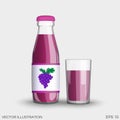 Grape juice in a transparent glass bottle isolated