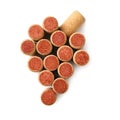 Grape made of wine bottle corks isolated on white, top view Royalty Free Stock Photo