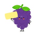 Cute funny grape poster character. Vector hand drawn cartoon kawaii character illustration. Isolated white background
